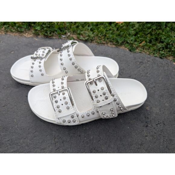 Kennel Schmenger Women's Studded Slides Sandals Sz 8 Natural Calf Milk Silver - Picture 3 of 10